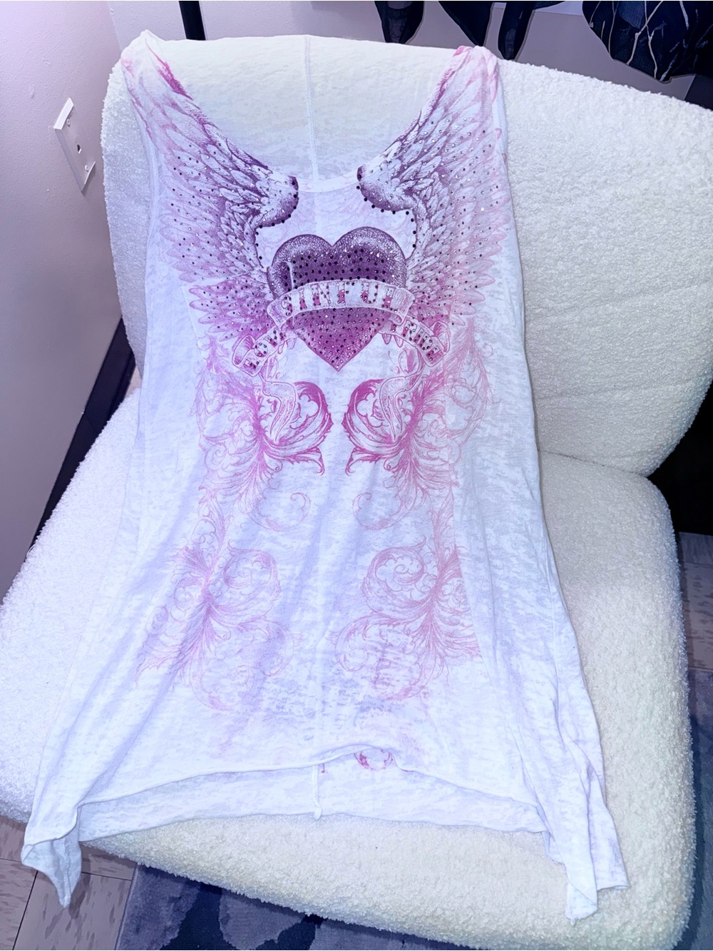 Sinful flowy tank top rhinestone bling S wings